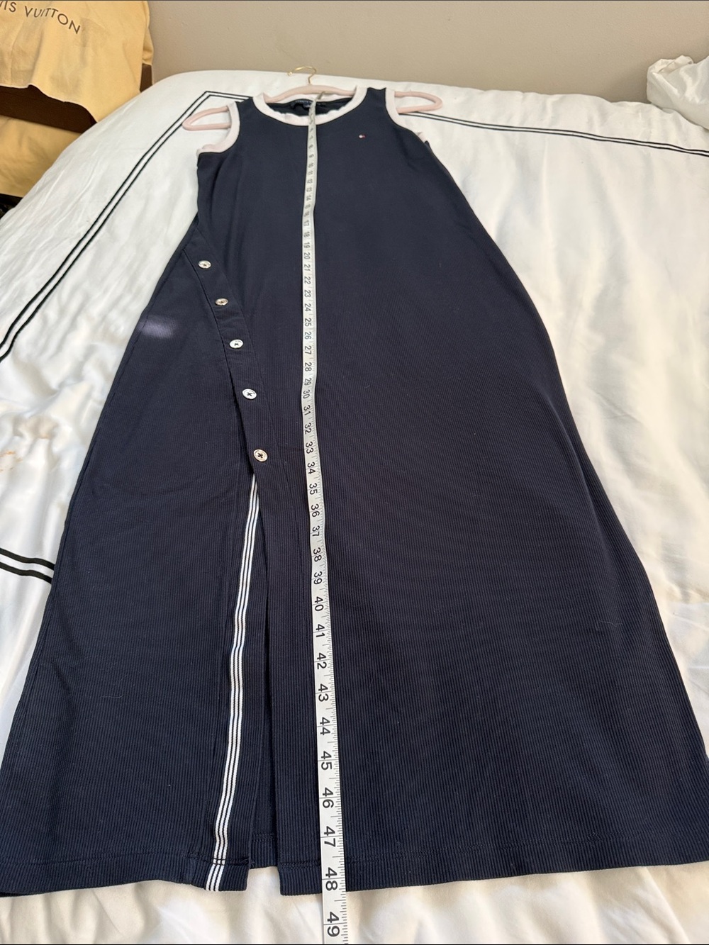 Tommy Hilfiger Navy Blue Maxi Tank Dress with Cream Trim - Picture 4 of 7